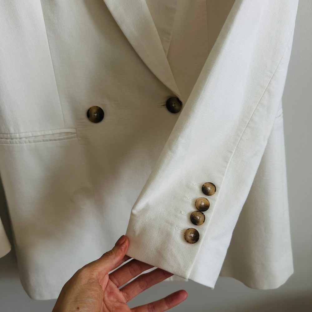 NWT IRIS & INK Giselle Double-Breasted Off White Organic Cotton Blazer – 12 - Picture 10 of 11